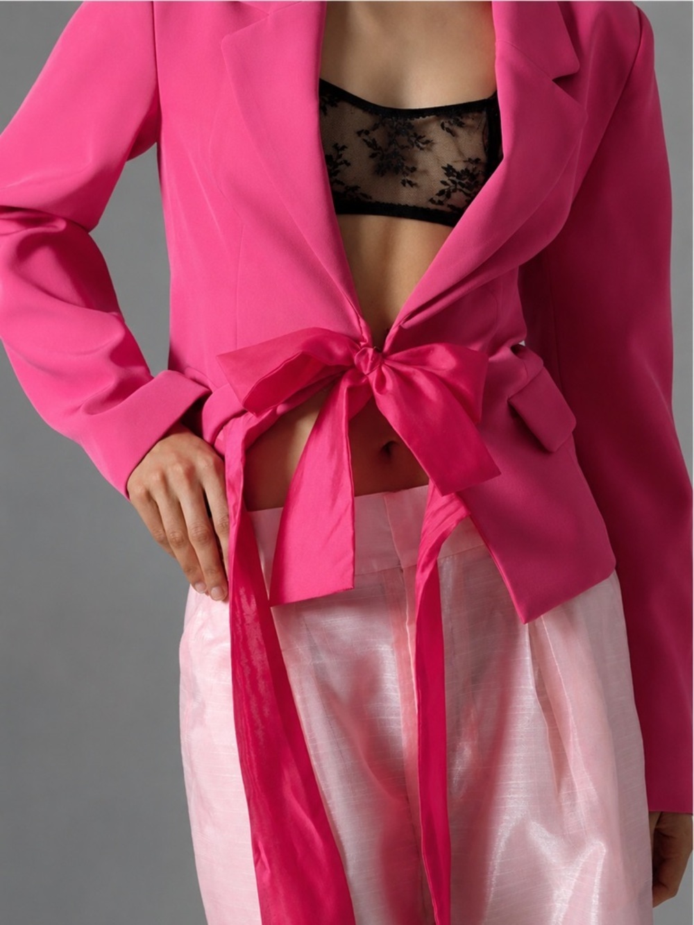 Anthropologie Maeve Hot Pink Cropped Bow Tie Blazer